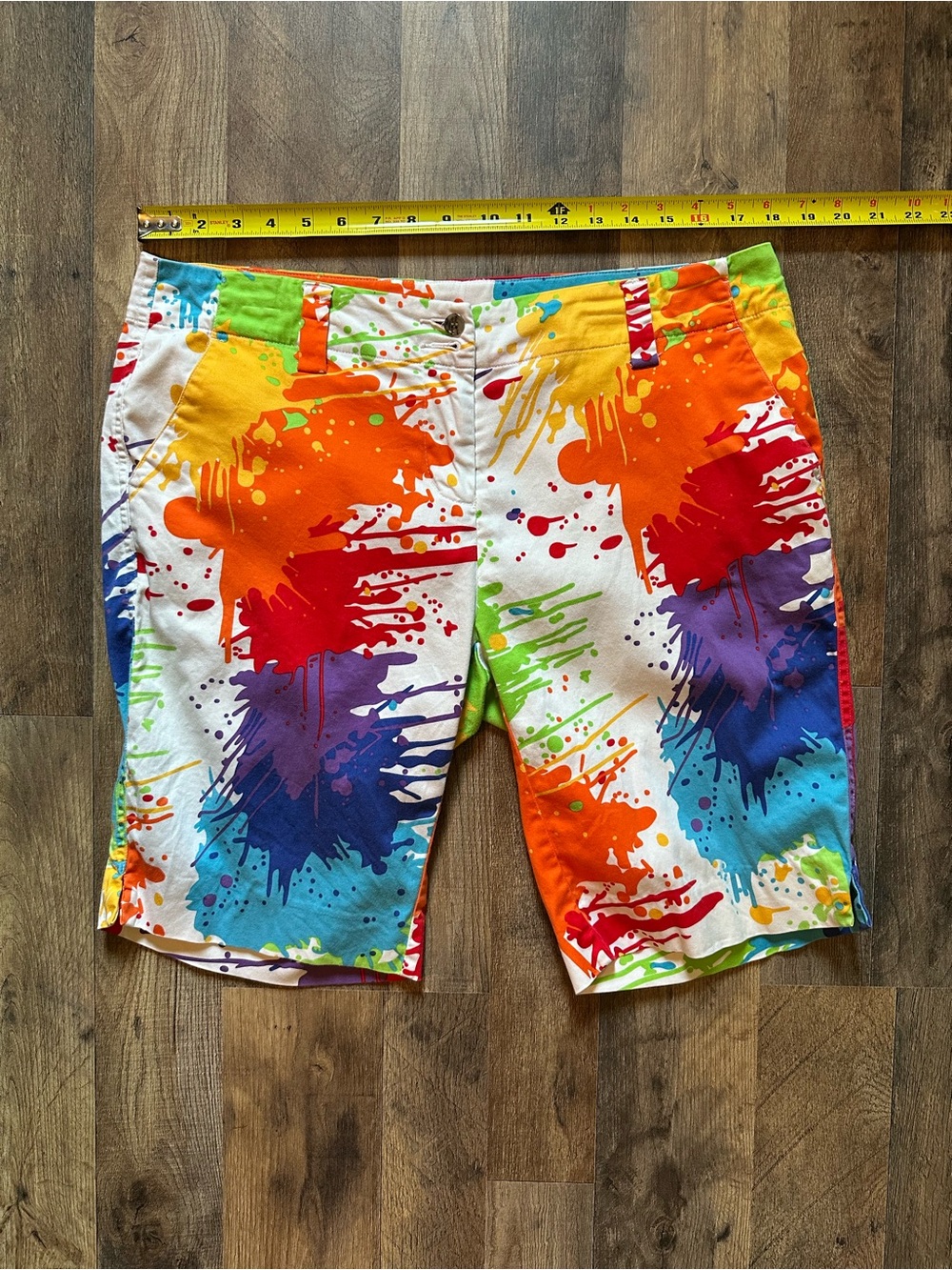 ❤️WOMENS LOUDMOUTH GOLF CHINO SHORTS PAINT SPLATTER PRINT SIZE 10 / 36” WAIST💜